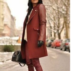 Biker coat with leather sleeves